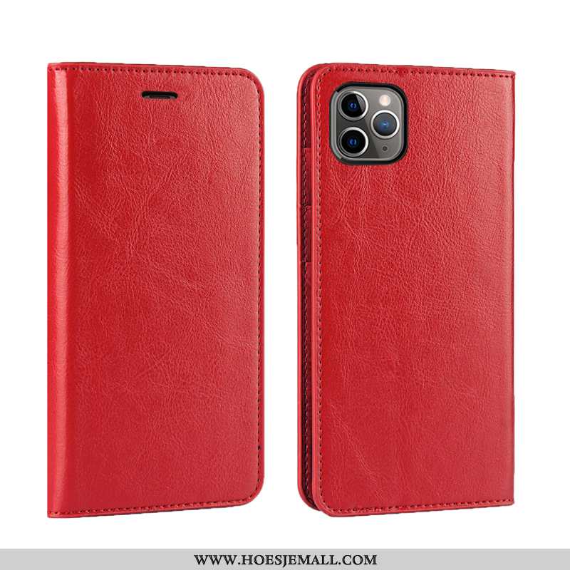 Hoesje iPhone 11 Pro Bescherming Leren Rood Echt Leer Mobiele Telefoon Clamshell Bedrijf