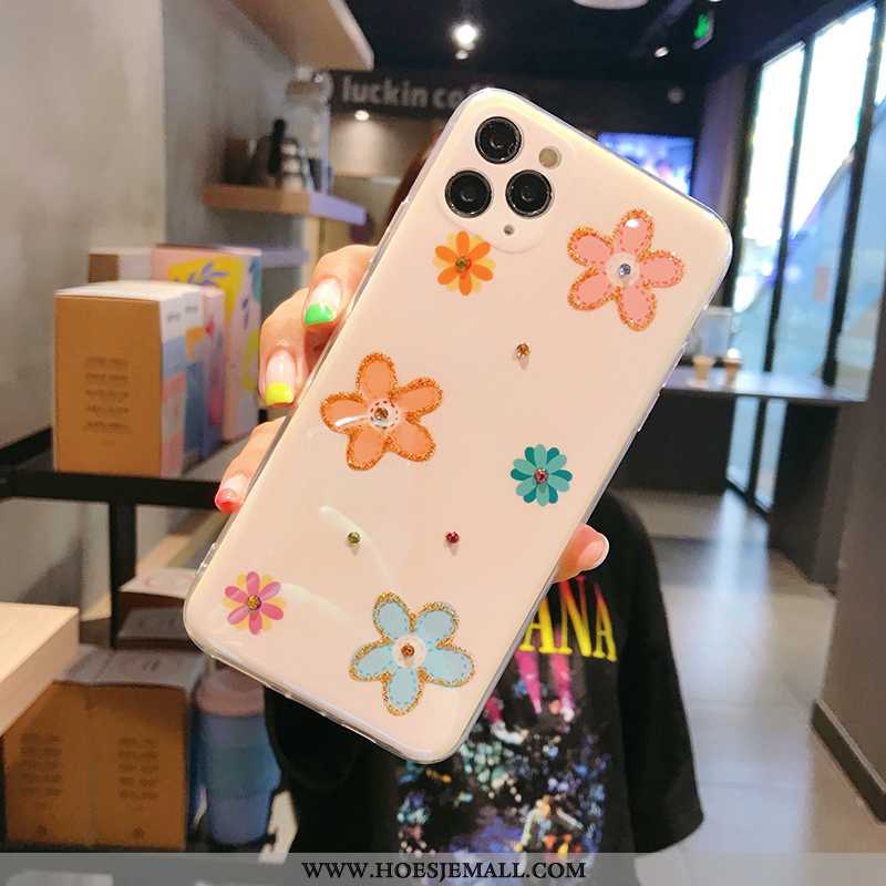 Hoesje iPhone 11 Pro Zacht Siliconen Bloemen Mobiele Telefoon Met Strass Blauw Blauwe