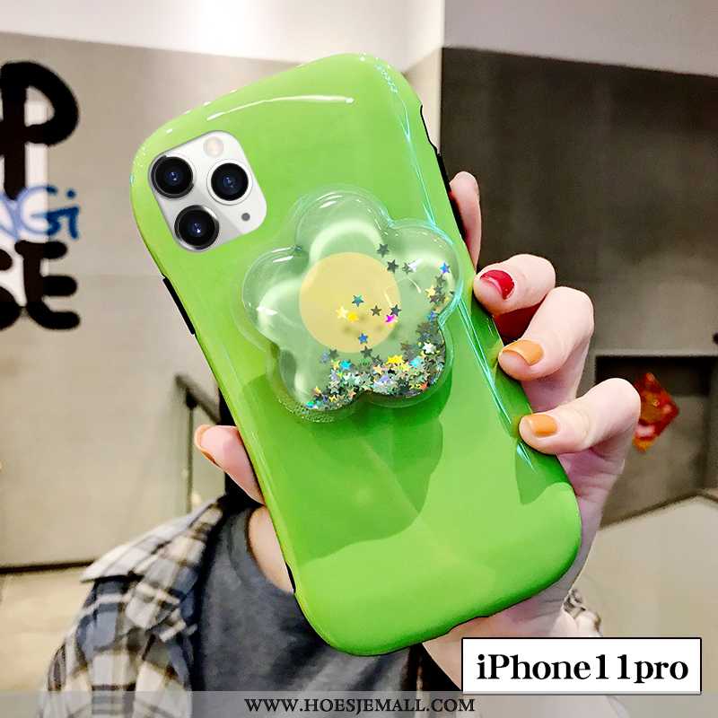 Hoes iPhone 11 Pro Trend Siliconen Anti-fall Groen Ondersteuning Bloemen