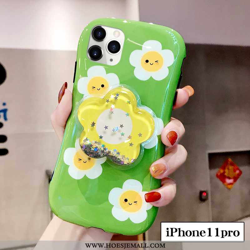 Hoes iPhone 11 Pro Trend Siliconen Anti-fall Groen Ondersteuning Bloemen