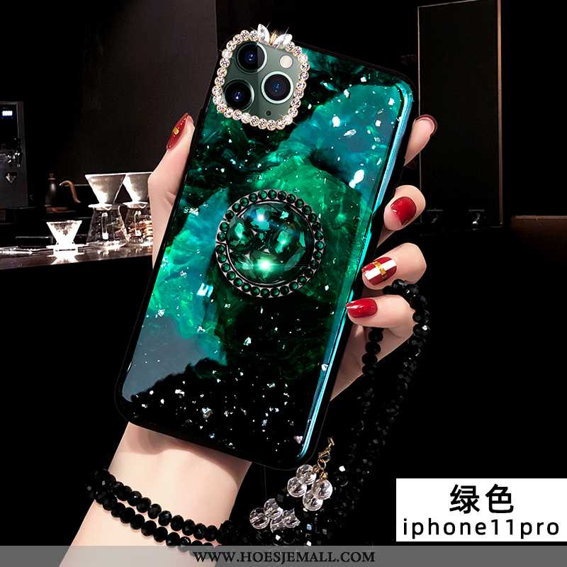 Hoesje iPhone 11 Pro Siliconen Bescherming Trend Strass Groen Mobiele Telefoon