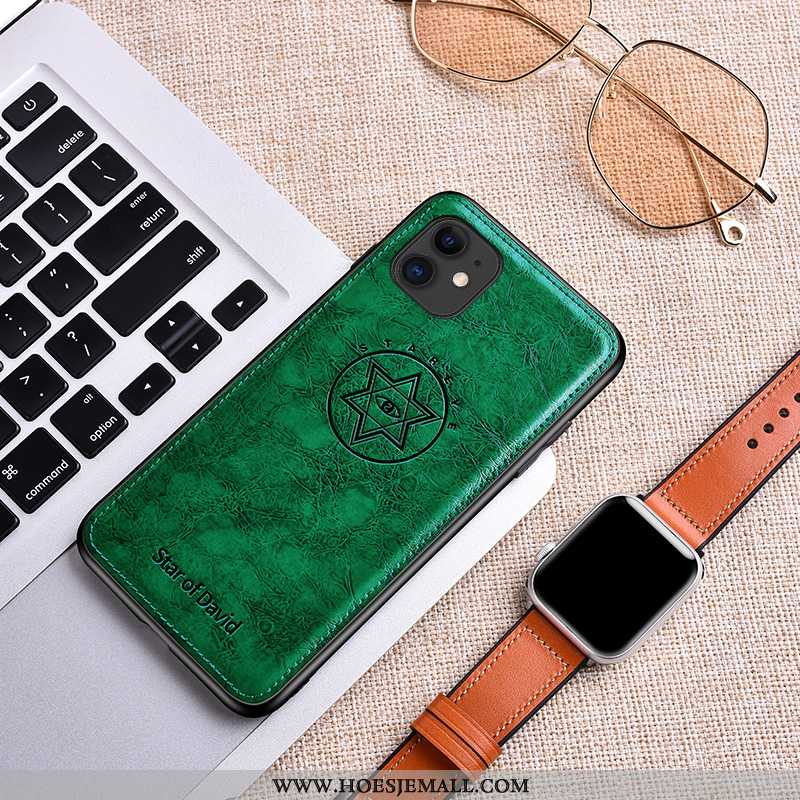 Hoesje iPhone 11 Scheppend Leer High End Mobiele Telefoon All Inclusive Groen Siliconen