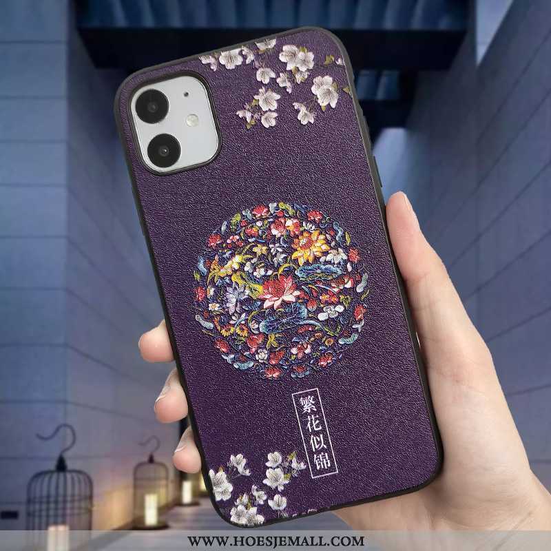 Hoes iPhone 11 Reliëf Trend Oranje Zijde Hoesje Etnische Purper