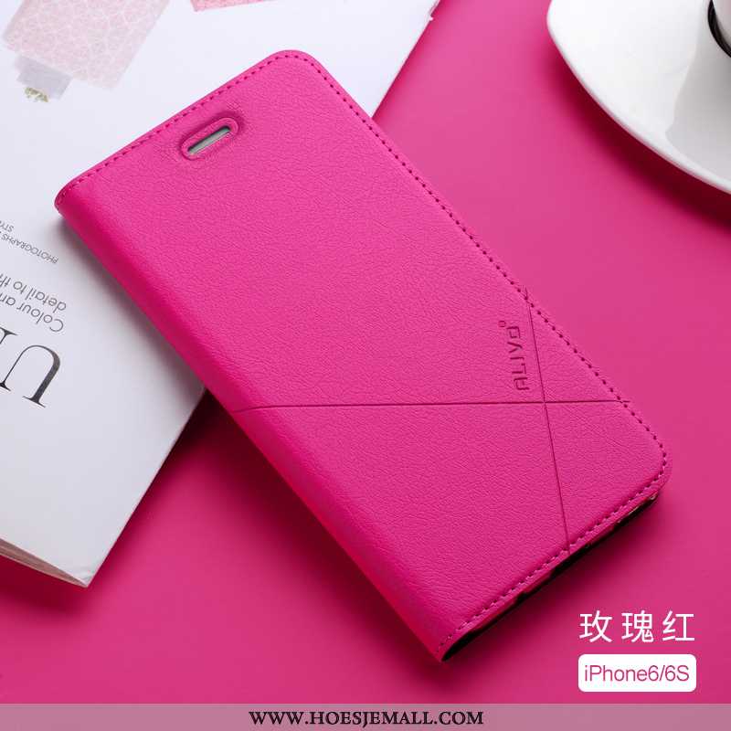 Hoesje iPhone 6/6s Plus Zacht Siliconen Clamshell Leren Mobiele Telefoon Anti-fall Roze