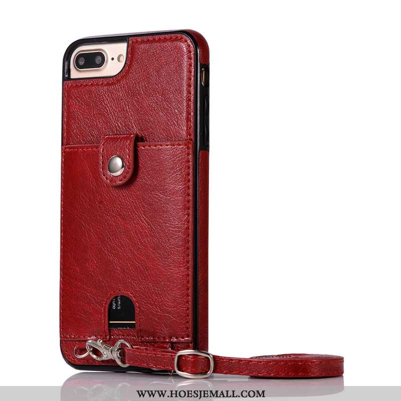 Hoesje iPhone 7 Plus Leren Hanger Mobiele Telefoon Kaart Pu Bescherming Rood