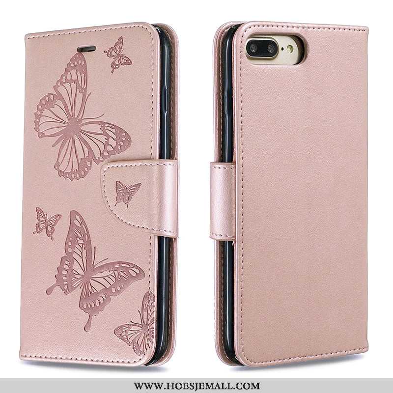 Hoesje iPhone 7 Plus Leer Bescherming Hanger Hoes Rood Leren Folio Roos