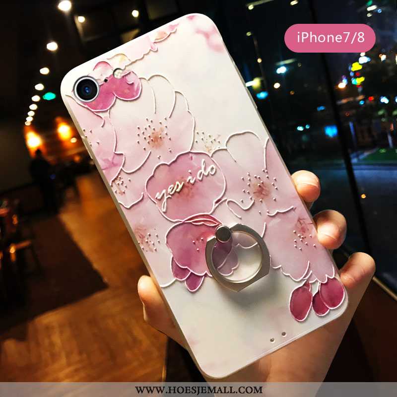 Hoesje iPhone 7 Vintage Trend Wind Roze Bloemen Ring