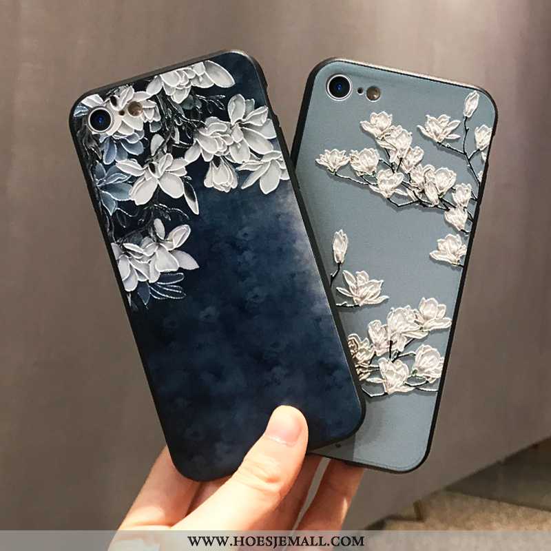 Hoes iPhone 7 Scheppend Reliëf Bescherming Persoonlijk Bloemen Vintage Donkerblauwe