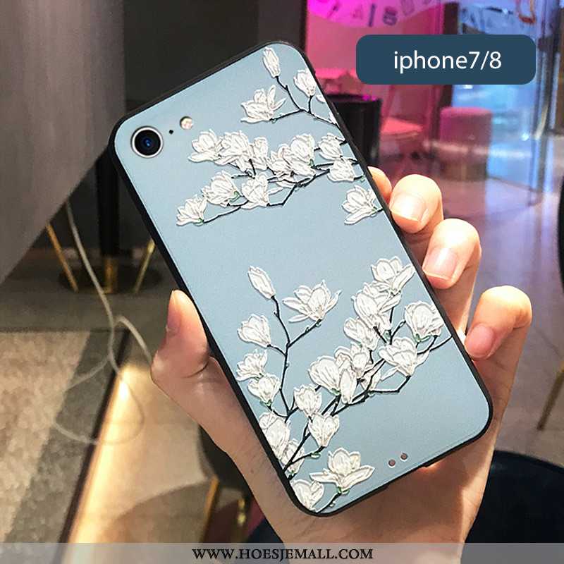 Hoes iPhone 7 Scheppend Reliëf Bescherming Persoonlijk Bloemen Vintage Donkerblauwe