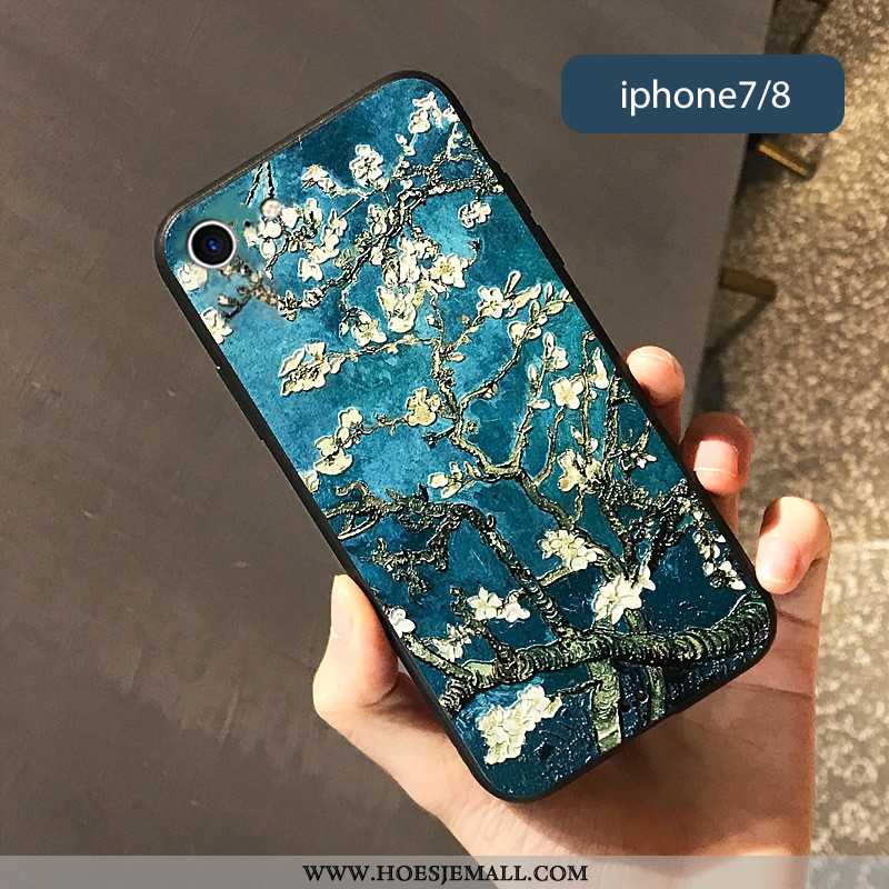 Hoes iPhone 7 Scheppend Reliëf Bescherming Persoonlijk Bloemen Vintage Donkerblauwe