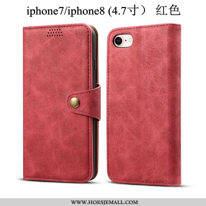 Hoes iPhone 7 Bescherming Leren Hoesje Zacht Mobiele Telefoon Trend Folio Rood