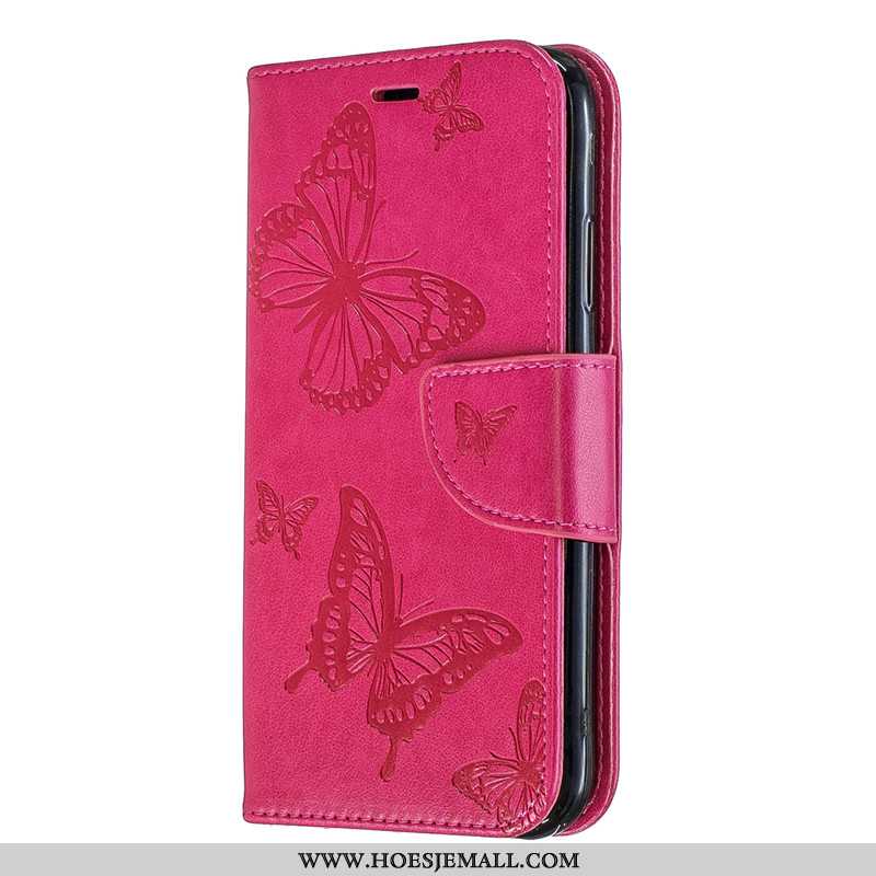 Hoes iPhone 7 Bescherming Leren Hoesje Rood Vlinder Mobiele Telefoon Effen Kleur Roos