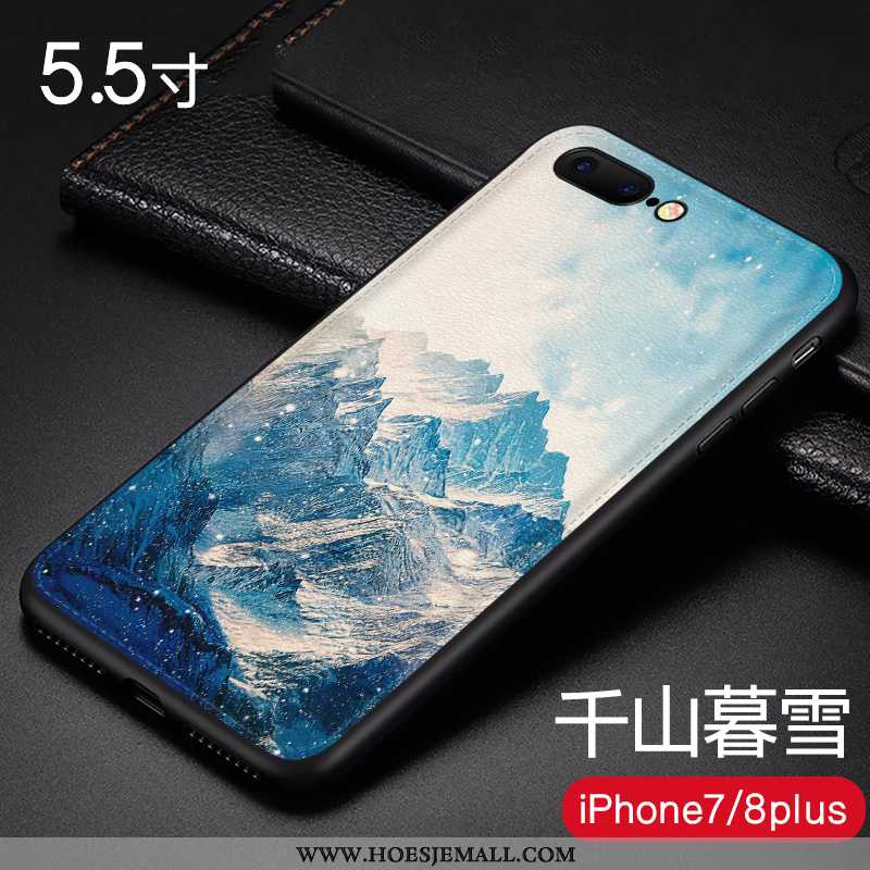 Hoes iPhone 8 Plus Trend Zacht Landschap Anti-fall Reliëf Mobiele Telefoon Wind Blauwe