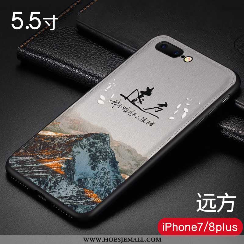 Hoes iPhone 8 Plus Trend Zacht Landschap Anti-fall Reliëf Mobiele Telefoon Wind Blauwe