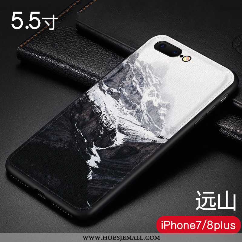 Hoes iPhone 8 Plus Trend Zacht Landschap Anti-fall Reliëf Mobiele Telefoon Wind Blauwe