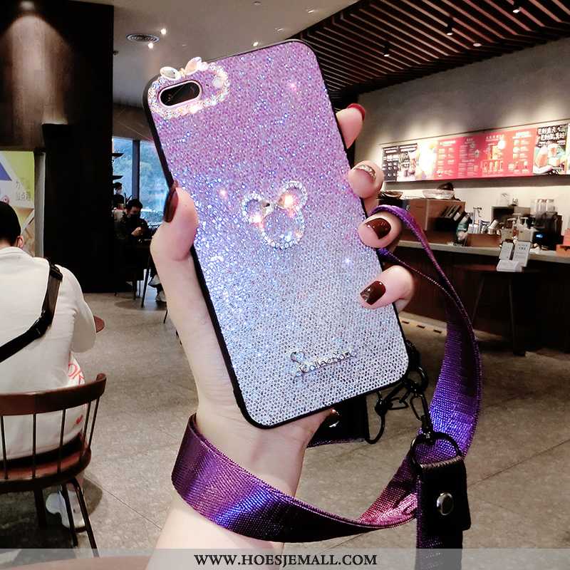 Hoes iPhone 8 Plus Met Strass Persoonlijk Hoesje Zacht Wind Net Red Anti-fall Purper