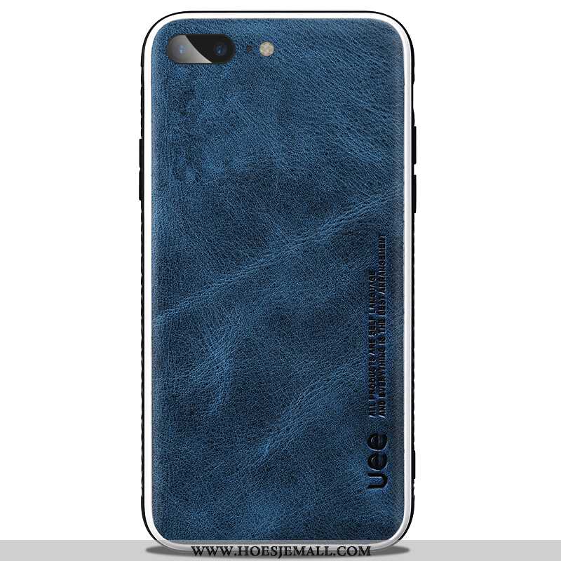 Hoesje iPhone 8 Plus Leer Super Hanger Persoonlijk Eenvoudige Scheppend Donkerblauwe