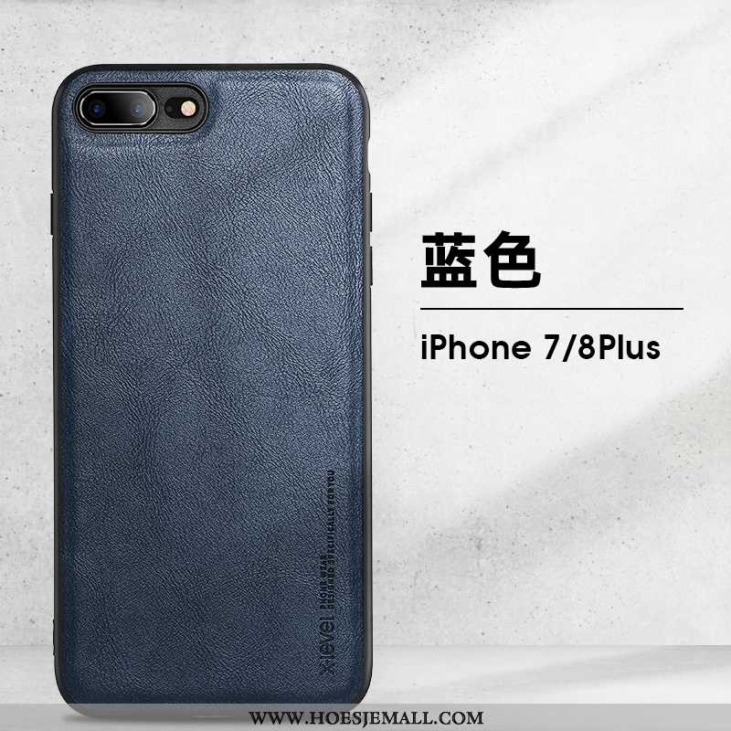 Hoes iPhone 8 Plus Bescherming Leren Hoesje Dun Leer Trend High End Mobiele Telefoon Blauwe