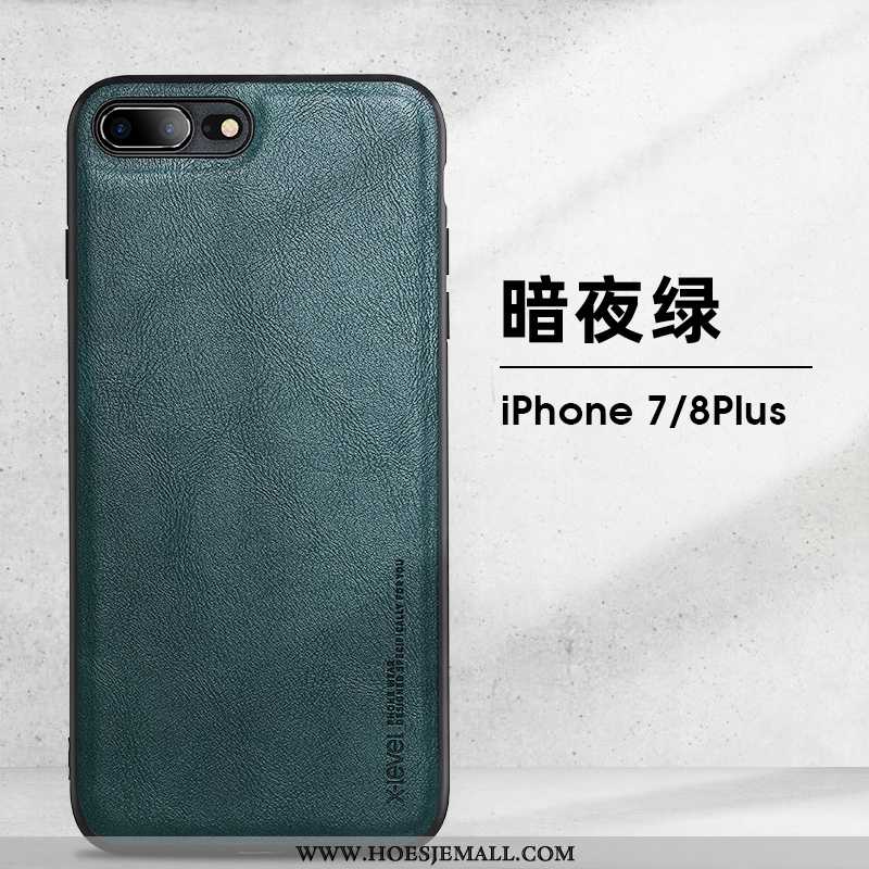 Hoes iPhone 8 Plus Bescherming Leren Hoesje Dun Leer Trend High End Mobiele Telefoon Blauwe