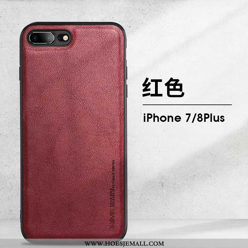 Hoes iPhone 8 Plus Bescherming Leren Hoesje Dun Leer Trend High End Mobiele Telefoon Blauwe