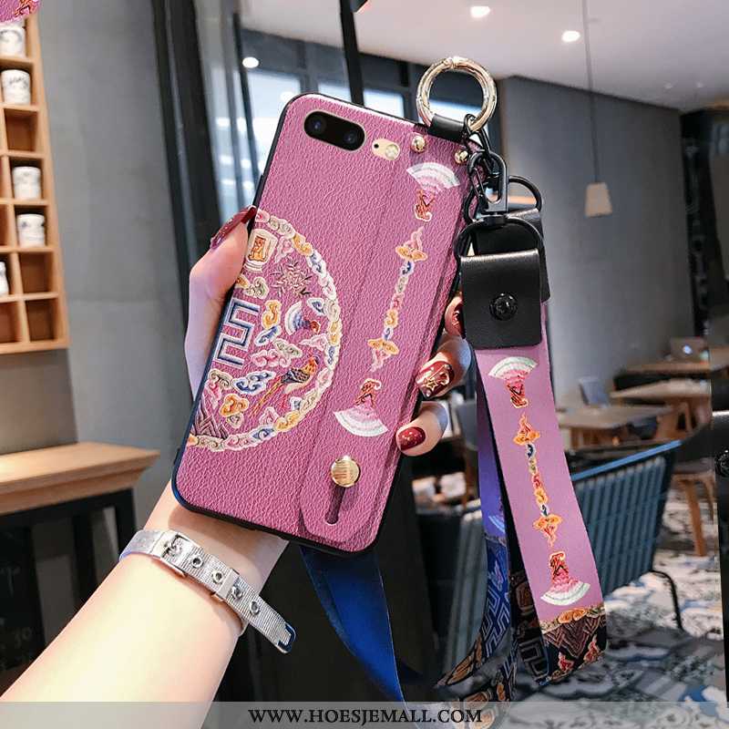 Hoes iPhone 8 Plus Opknoping Nek Vintage Hanger Reliëf Mobiele Telefoon High End Hoesje Roze