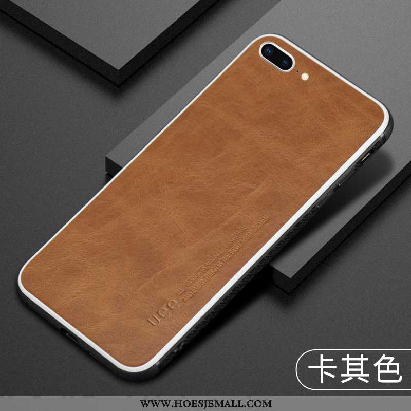 Hoes iPhone 8 Plus Bescherming Leren Hoesje Lederen Anti-fall Siliconen Scheppend Khaki