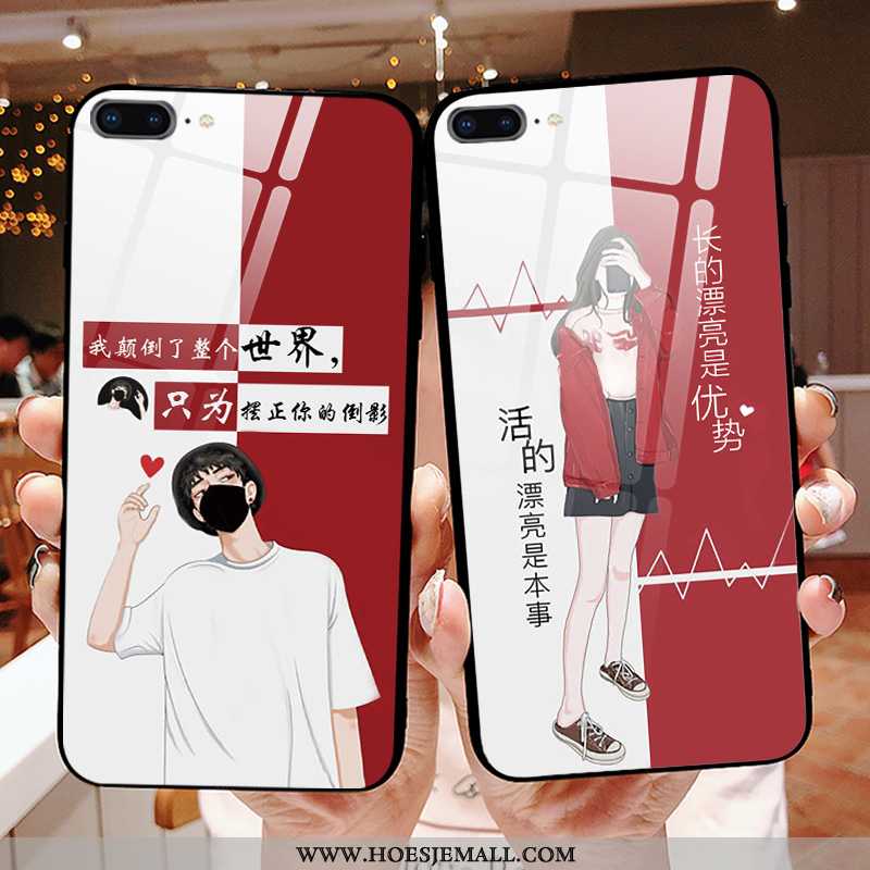 Hoesje iPhone 8 Plus Trend Siliconen Glas Rood Mobiele Telefoon Lovers Chinese Stijl