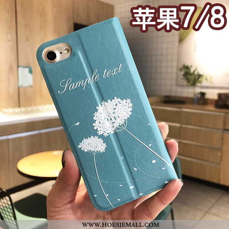 Hoesje iPhone 8 Leren Scheppend Bescherming Reliëf Hoes Blauw Blauwe