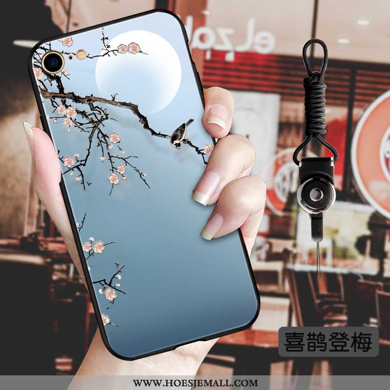 Hoes iPhone 8 Reliëf Vintage Bloemen Anti-fall Wind Chinese Stijl Trend Blauwe