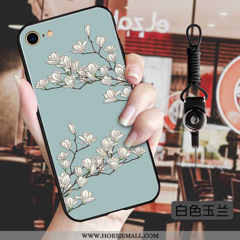 Hoes iPhone 8 Reliëf Vintage Bloemen Anti-fall Wind Chinese Stijl Trend Blauwe