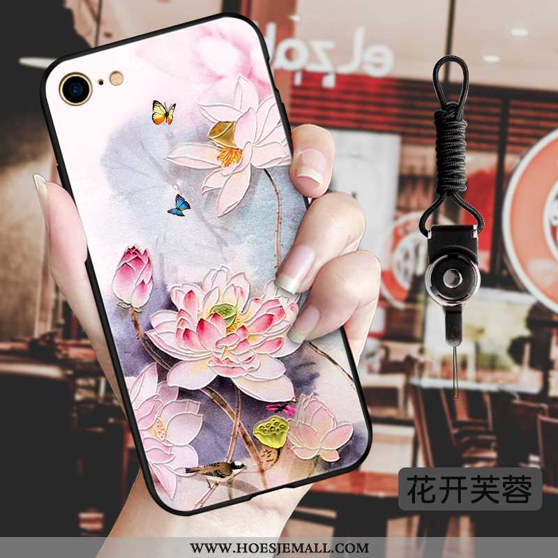 Hoes iPhone 8 Reliëf Vintage Bloemen Anti-fall Wind Chinese Stijl Trend Blauwe