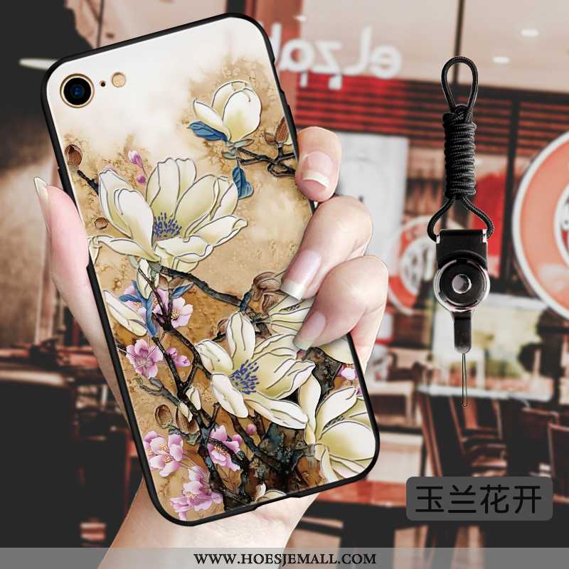 Hoes iPhone 8 Reliëf Vintage Bloemen Anti-fall Wind Chinese Stijl Trend Blauwe