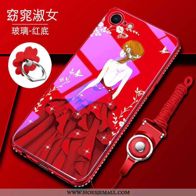 Hoes iPhone 8 Glas Trend Zacht All Inclusive Mobiele Telefoon Anti-fall Net Red Blauwe