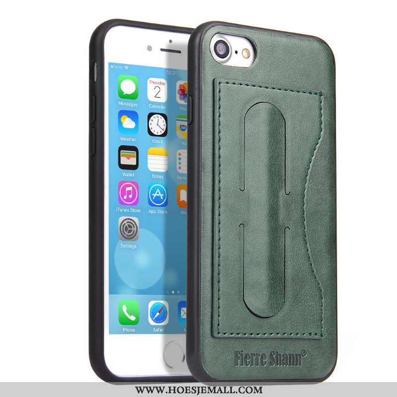 Hoes iPhone 8 Leren Hoesje Bescherming Groen All Inclusive Explosiebescherming Anti-fall Kaart