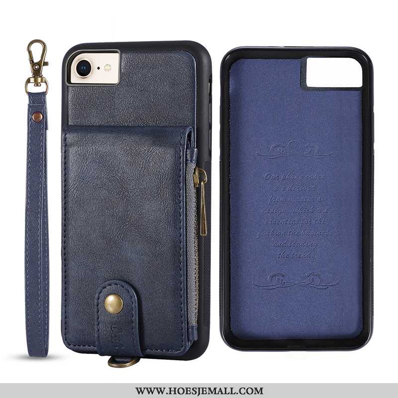 Hoes iPhone 8 Bescherming Leren Hoesje Bedrijf Elegante All Inclusive Leer Koe Donkerblauwe