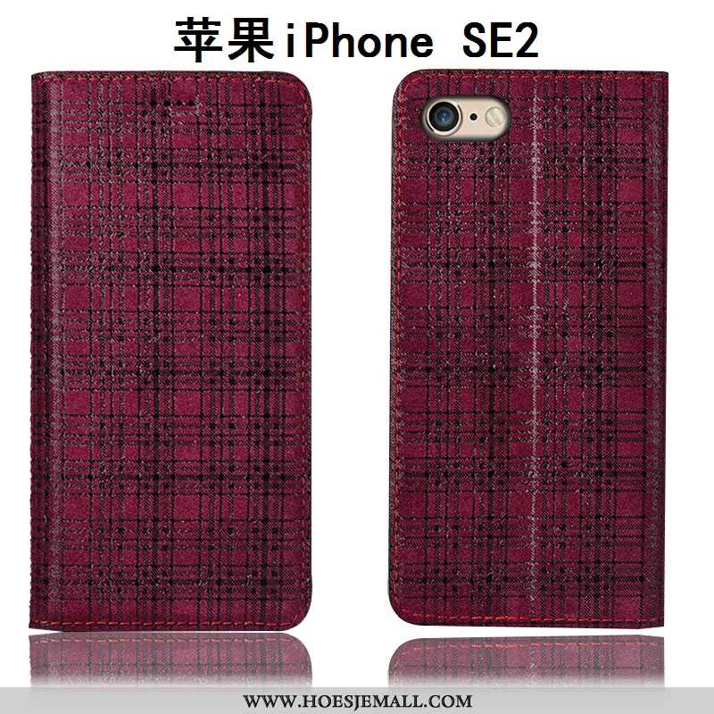 Hoesje iPhone Se (nouveau) Bescherming Echt Leer Hoes Nieuw Anti-fall All Inclusive Fluweel Rood