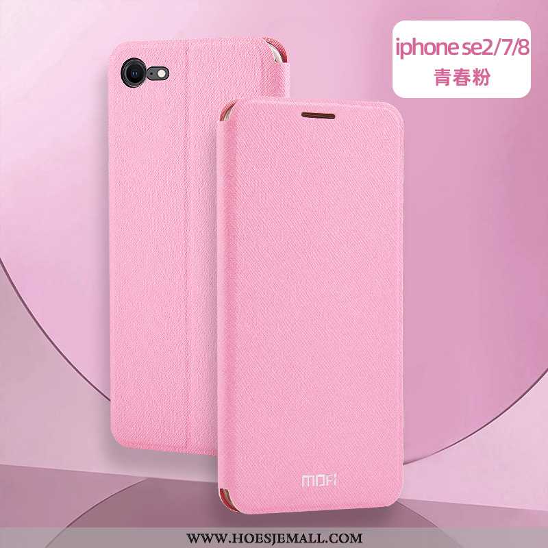 Hoes iPhone Se (nouveau) Bescherming Leren Hoesje Siliconen Mobiele Telefoon Roze Clamshell