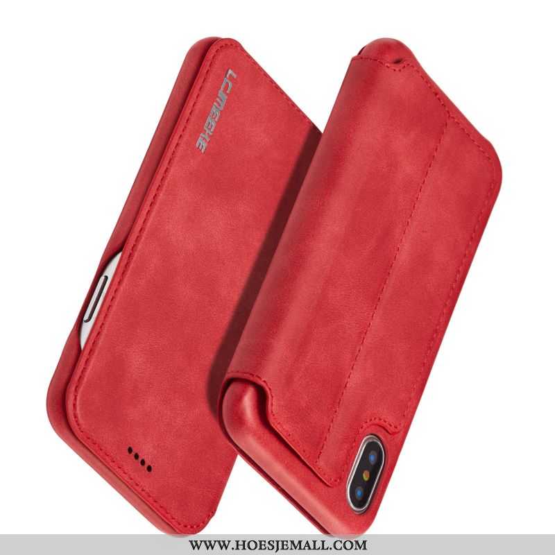 Hoes iPhone X Bescherming Leren Hoesje All Inclusive Dun Mobiele Telefoon Anti-fall Rood