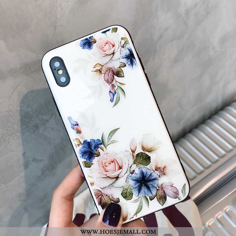 Hoes iPhone X Siliconen Glas Tempereren Hoesje Bloemen Spiegel Zwarte