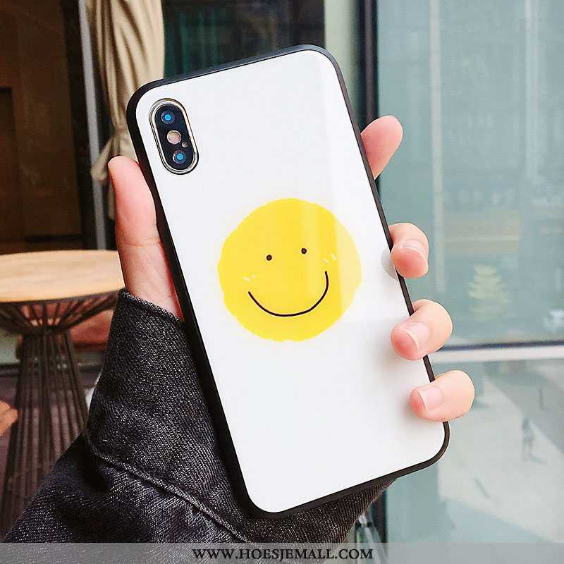 Hoes iPhone X Glas Trend Smiley Net Red Anti-fall All Inclusive Geel