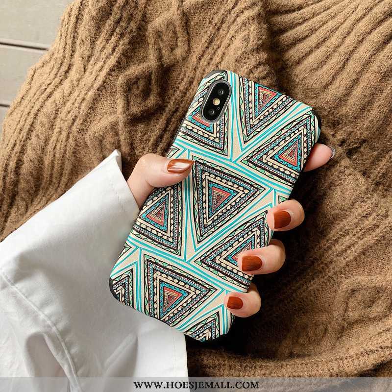 Hoesje iPhone X Patroon Zacht Zijde Anti-fall All Inclusive Geschilderd Blauwe