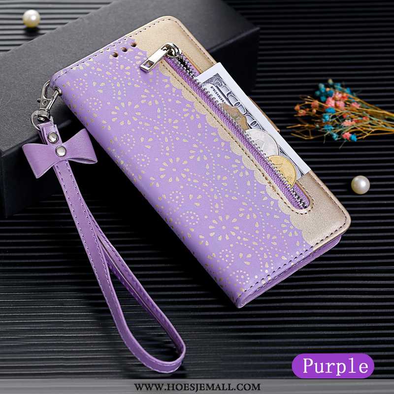 Hoes iPhone X Bescherming Rits Hoesje Scheppend Kaart Hanger Anti-fall Purper