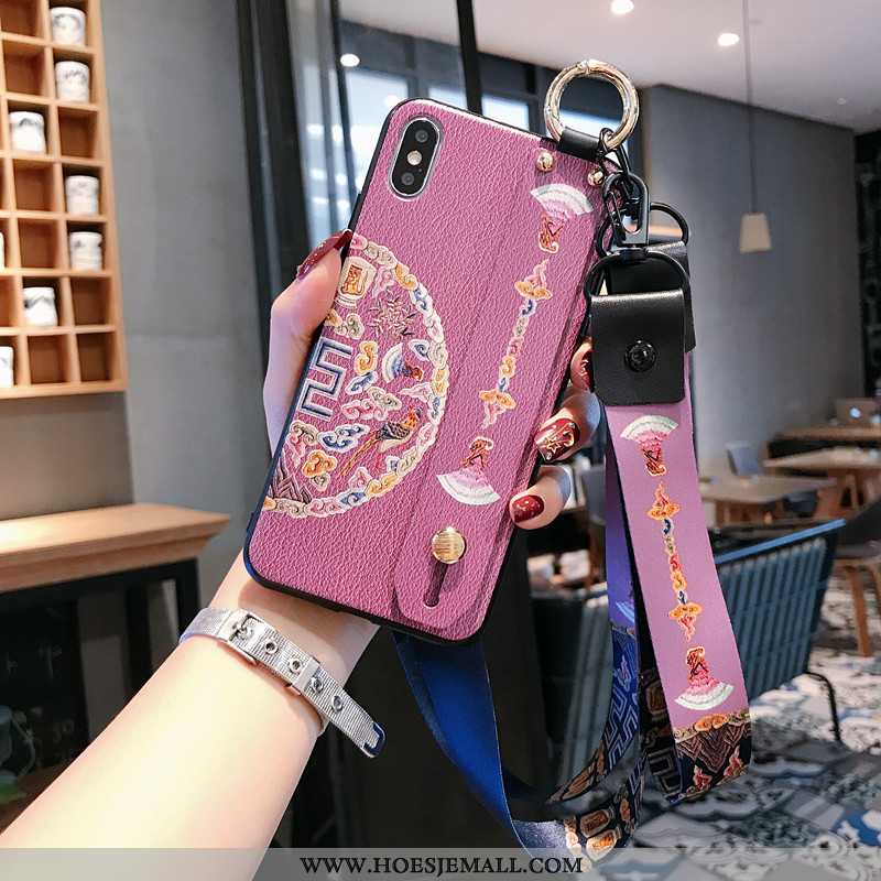 Hoes iPhone X Vintage Hanger Hoesje Wind Reliëf High End Roze