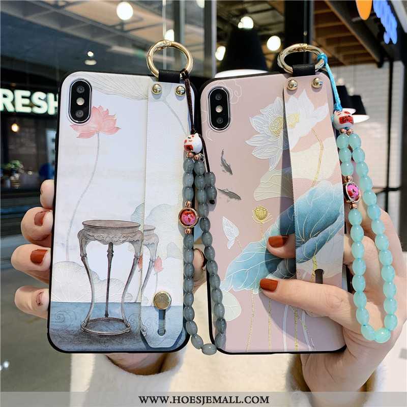 Hoesje iPhone X Scheppend Vintage Bloemen Wind Ondersteuning Mobiele Telefoon Hoes Roze