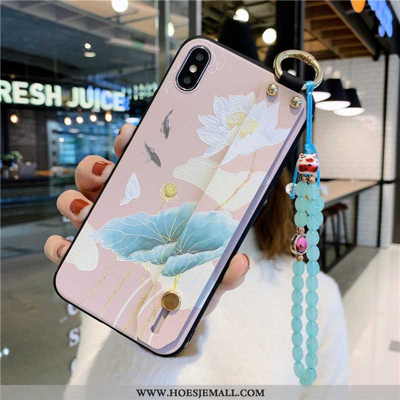 Hoesje iPhone X Scheppend Vintage Bloemen Wind Ondersteuning Mobiele Telefoon Hoes Roze