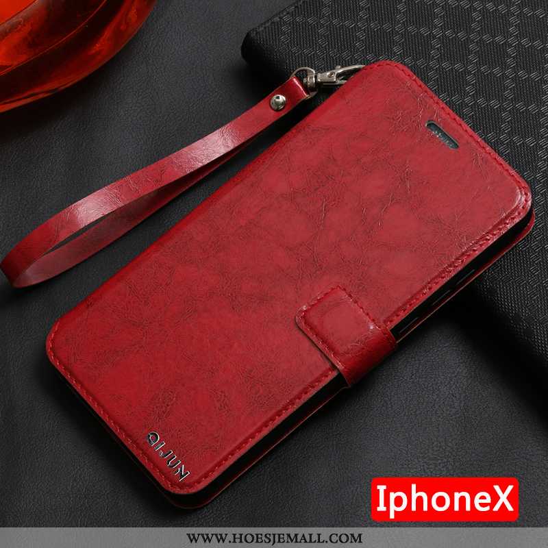 Hoes iPhone X Bescherming Leren Hoesje Rood All Inclusive Clamshell Siliconen