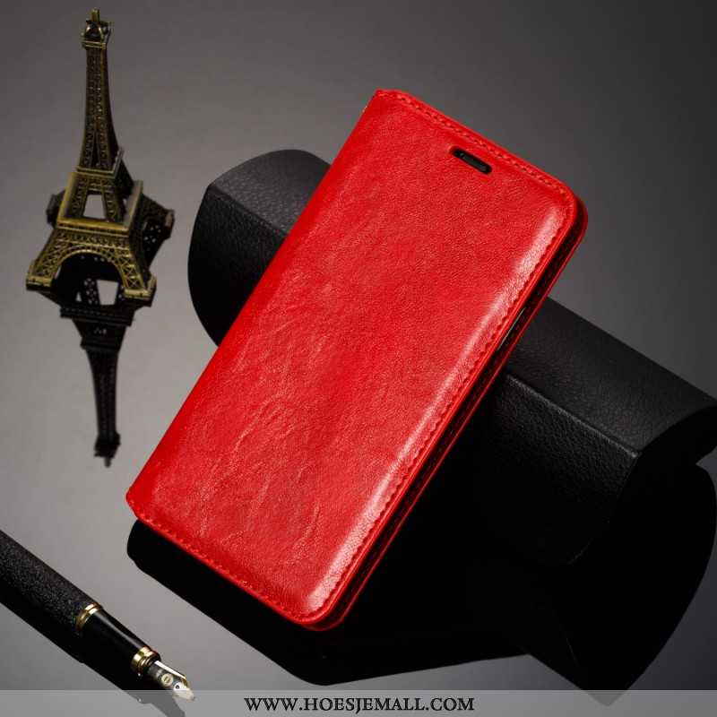 Hoes iPhone X Dun Siliconen Hoesje Brits Echt Leer Folio Bescherming Rood