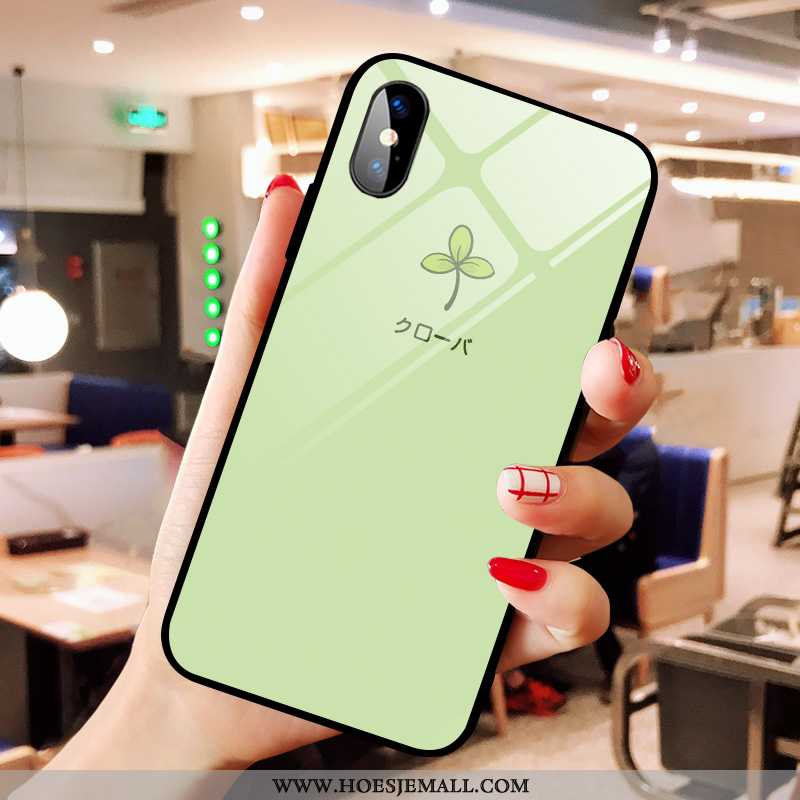 Hoesje iPhone X Glas Spotprent Net Red Eenvoudige Mobiele Telefoon Aardbei Mini Roze