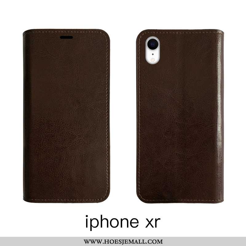 Hoes iPhone Xr Bescherming Leren Hoesje Echt Leer Mobiele Telefoon Folio Bruin