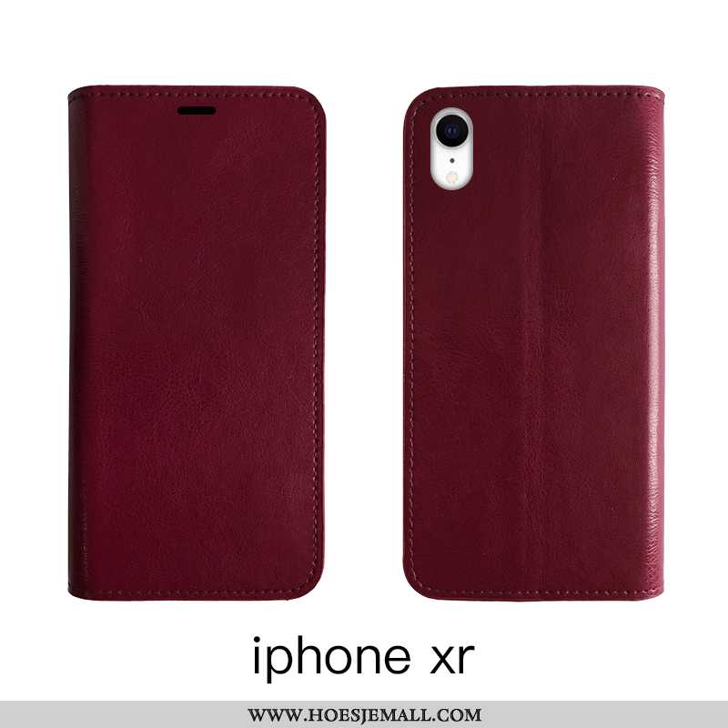 Hoes iPhone Xr Bescherming Leren Hoesje Echt Leer Mobiele Telefoon Folio Bruin